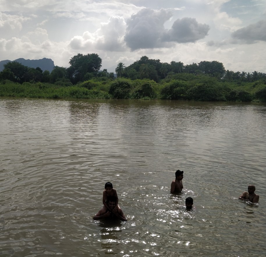 Bathing in a river